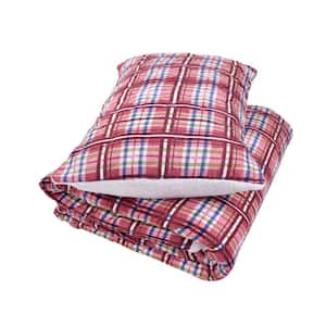 Red Tartan Plaid 3-Piece Polyester Sherpa Back King Quilt Set