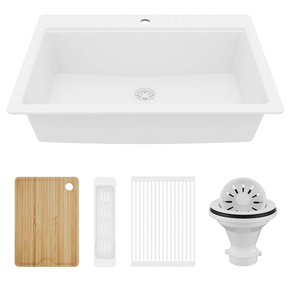 33 in. Drop-In Single Bowl Quartz Workstation Kitchen Sink in White price history on PriceWatchPro