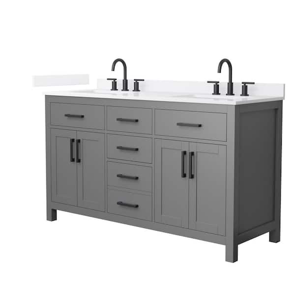 Beckett 60 in. Double Freestanding Dark Gray Bath Vanity with White Quartz Top (Assembled)