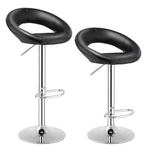 31.5 in. Black Low Back Metal Bar Stools Adjustable PU Leather Barstools Swivel Pub Chairs Set of 2