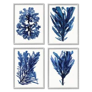 Indigo Blue Ocean Plants Coastal Kelp by Stellar Design Studio 4-Piece Framed Print Nature Art 11 in. x 14 in.