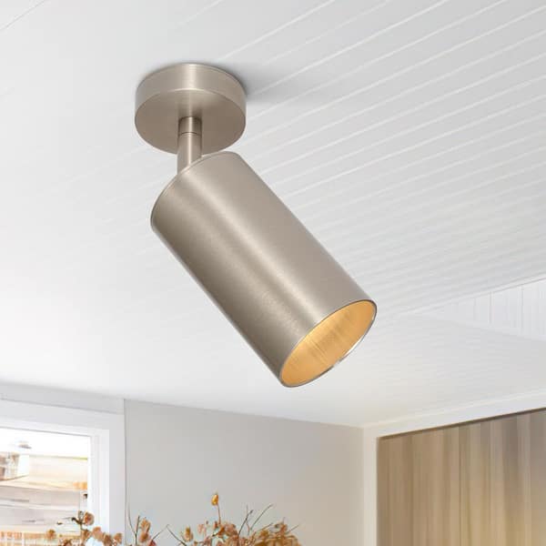 Parroco 1-Light Less Than 2 ft. Brushed Nickel Track Lighting Kit Cylinder Track Head Hard Wired Task Lighting