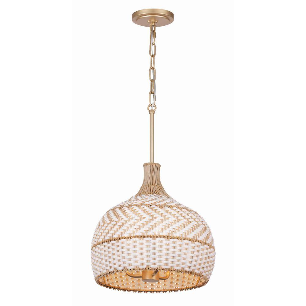 Zanzibar Soft Gold and Rattan 3-Light Pendant