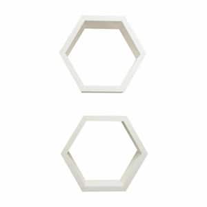 Hexagon 4 in. x 11.75 in. x 10.13 in. White Floating Wall Shelves 2-Pack
