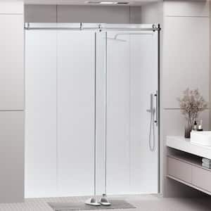 57-60 in. W x 76 in. H Frameless Soft Close Single Sliding Shower Door in Brushed Nickel,Reversible Installation
