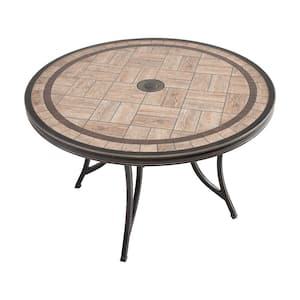 48 in. Outdoor Round Tile-Top Dining Table with Umbrella Hole