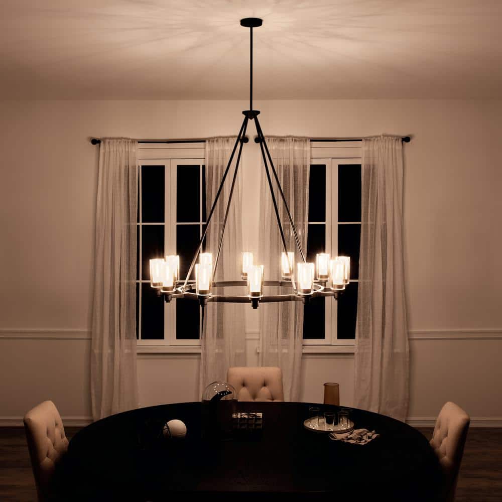Circolo 41" Olde Bronze 12-Light Round Chandelier with Clear and Umber Glass