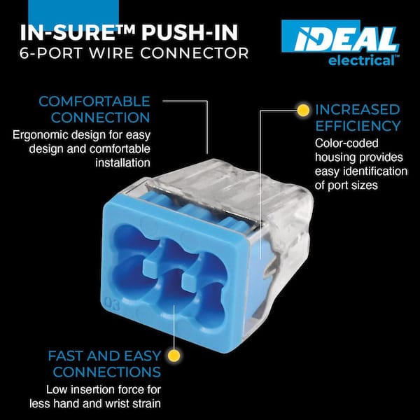 In-Sure Push-In Wire Connector, 6-Port, Jar of 200