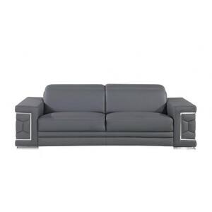 Amelia 89 in. Square Arm Leather Rectangle Sofa in Gray