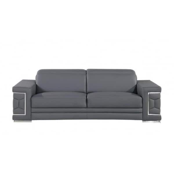 HomeRoots Amelia 89 in. Square Arm Leather Rectangle Sofa in Gray