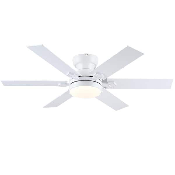 Kviflon 46 in. Indoor/Outdoor 6-Speed White Ceiling Fan with Integrated Dimmable LED Light and Remote/APP Control