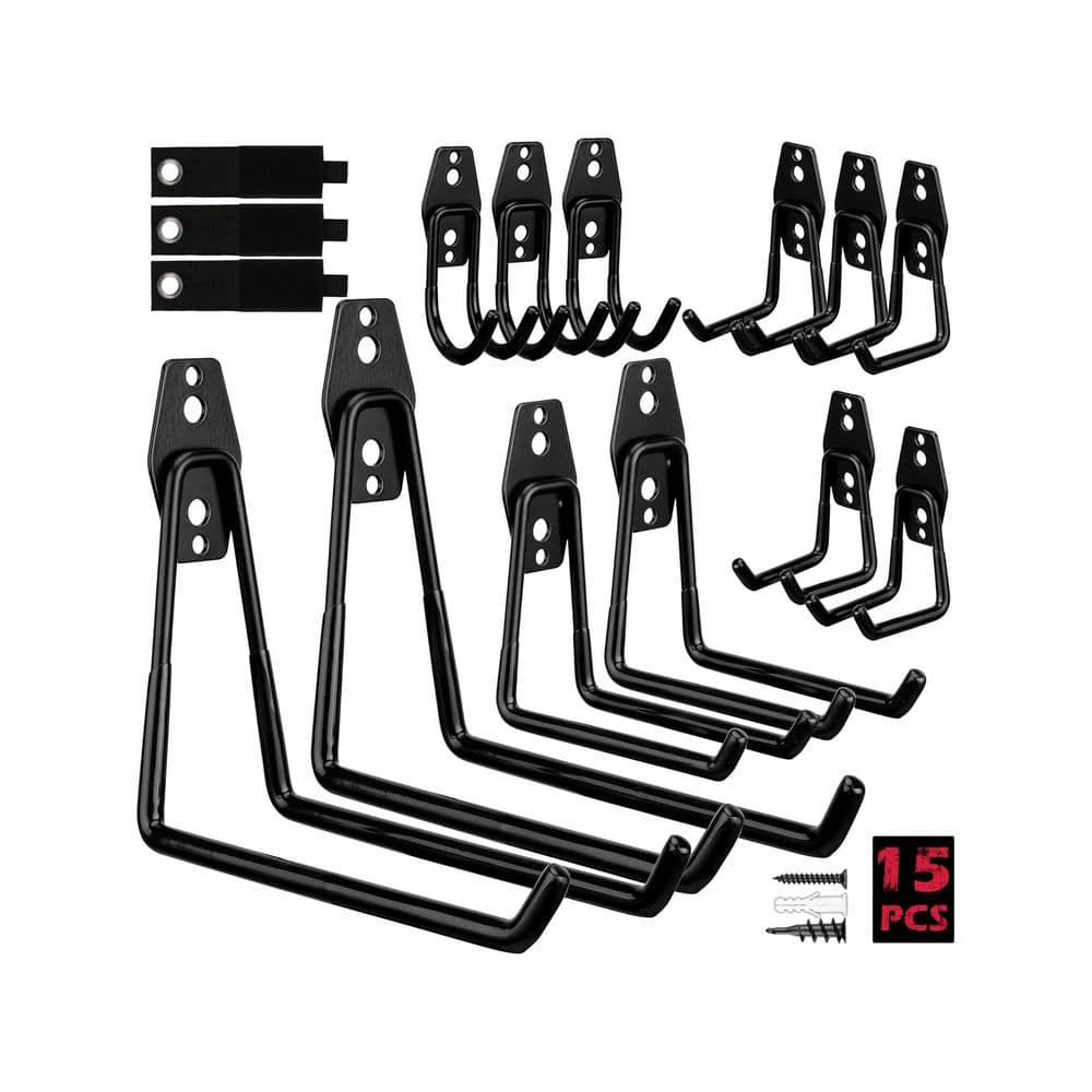 Garage Tool Storage Set 7.9 in. Black Stainless Steel Heavy Duty Anti Slip Wall Rack with 15-Hooks and Straps price history on PriceWatchPro