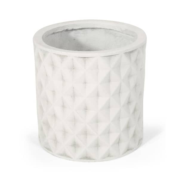 Noble House Corbett 10 in. Tall Antique White Lightweight Concrete Outdoor Patio Planter