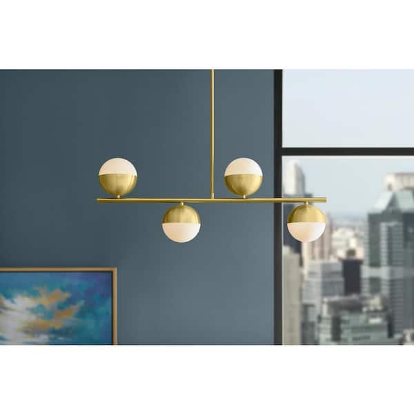 Home Decorators Collection Palla 4-Light Gold Globe Linear Pendant Light with Frosted Glass Shade