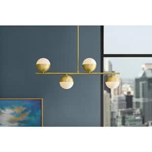 Palla 4-Light Gold Globe Linear Pendant Light with Frosted Glass Shade
