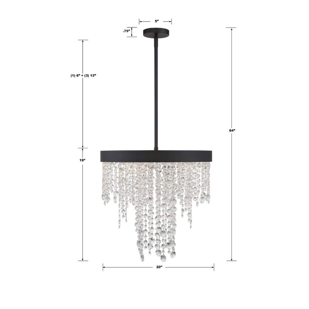 Mini Black Forged 5-Light Chandelier with Hand Cut Crystal