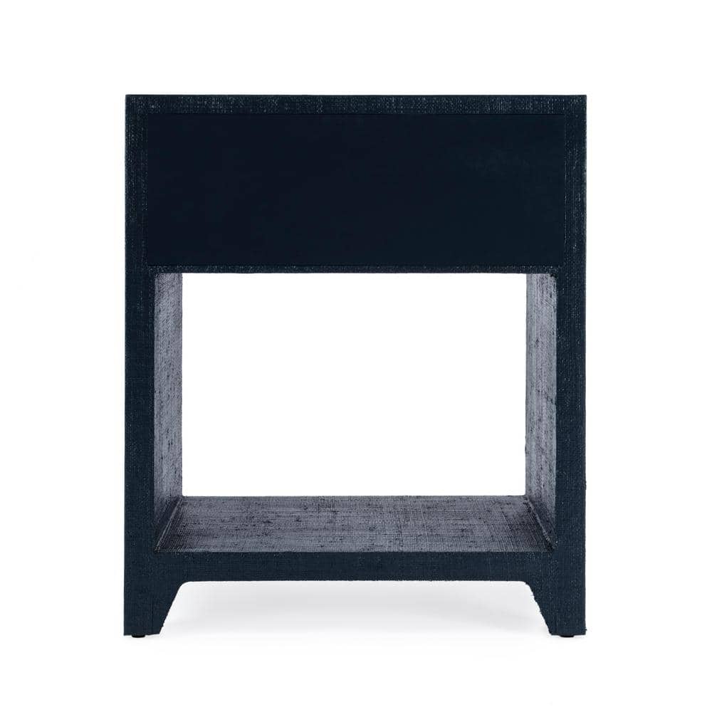 Navy Blue Raffia 1-Drawer Nightstand with Brass Pull