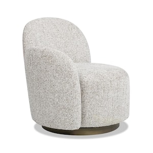 Duo 31.5 in. LAF 1-Arm Swivel Accent Chair in Multi-Greige Beige Chenille