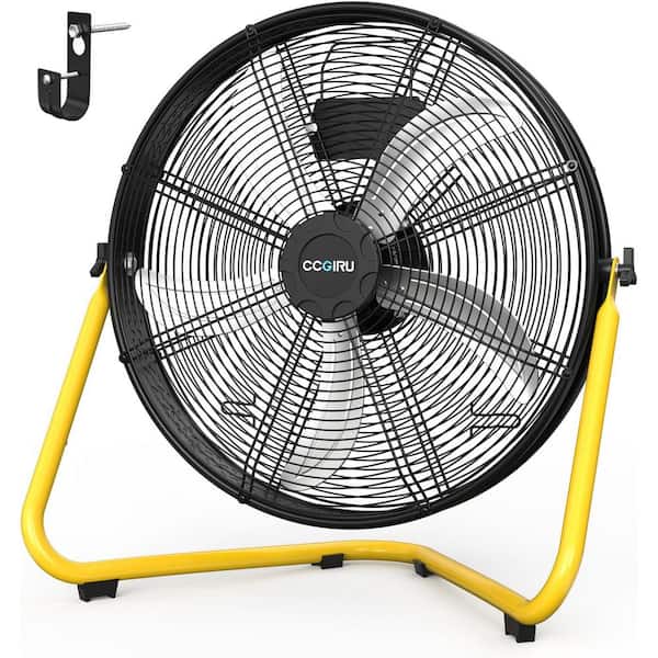 20 in. 3 Fan Speeds High Velocity Floor Fan in Black with 360° Tilt, Wall Mount Fan for Workshop/Garage/Warehouse