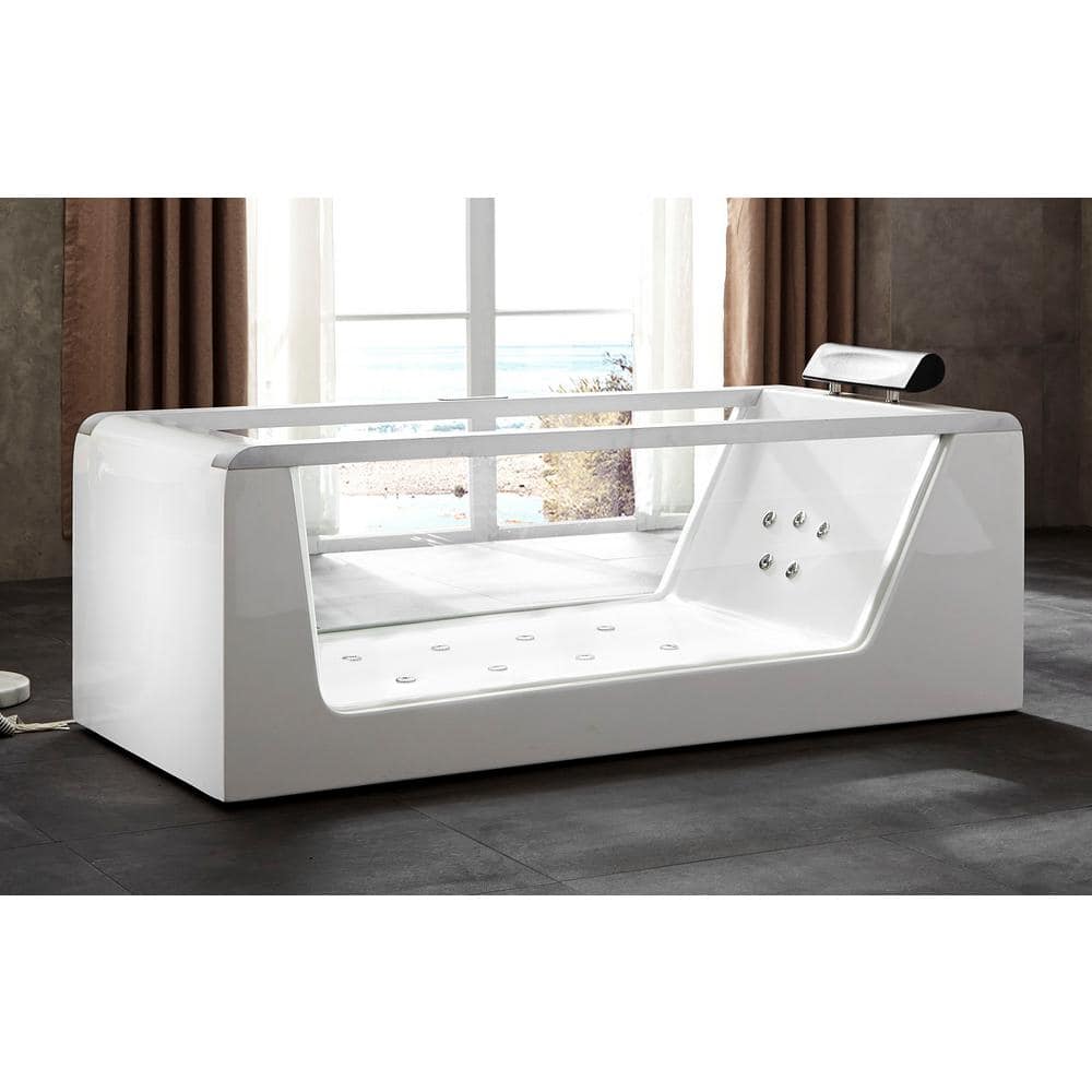 70.88'' White and Clear Acrylic Freestanding Whirlpool Bathtub