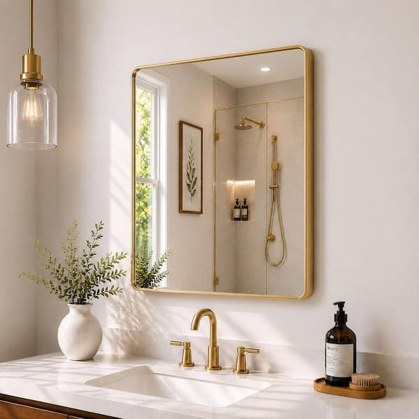 Cosy 30 in. W x 36 in. H Rectangular Framed Wall Bathroom Vanity Mirror in Brushed Gold