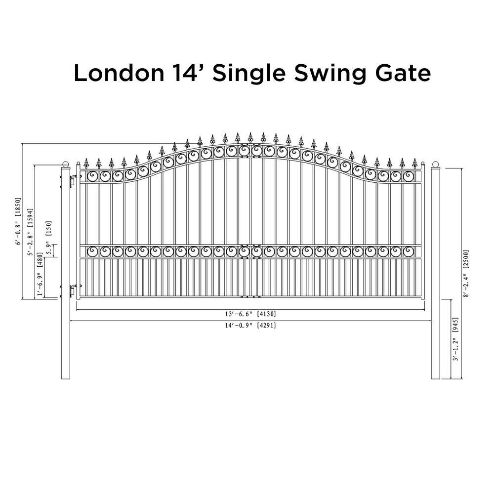 Black Steel Arched Ornamental Driveway Gate with Pointed Pickets