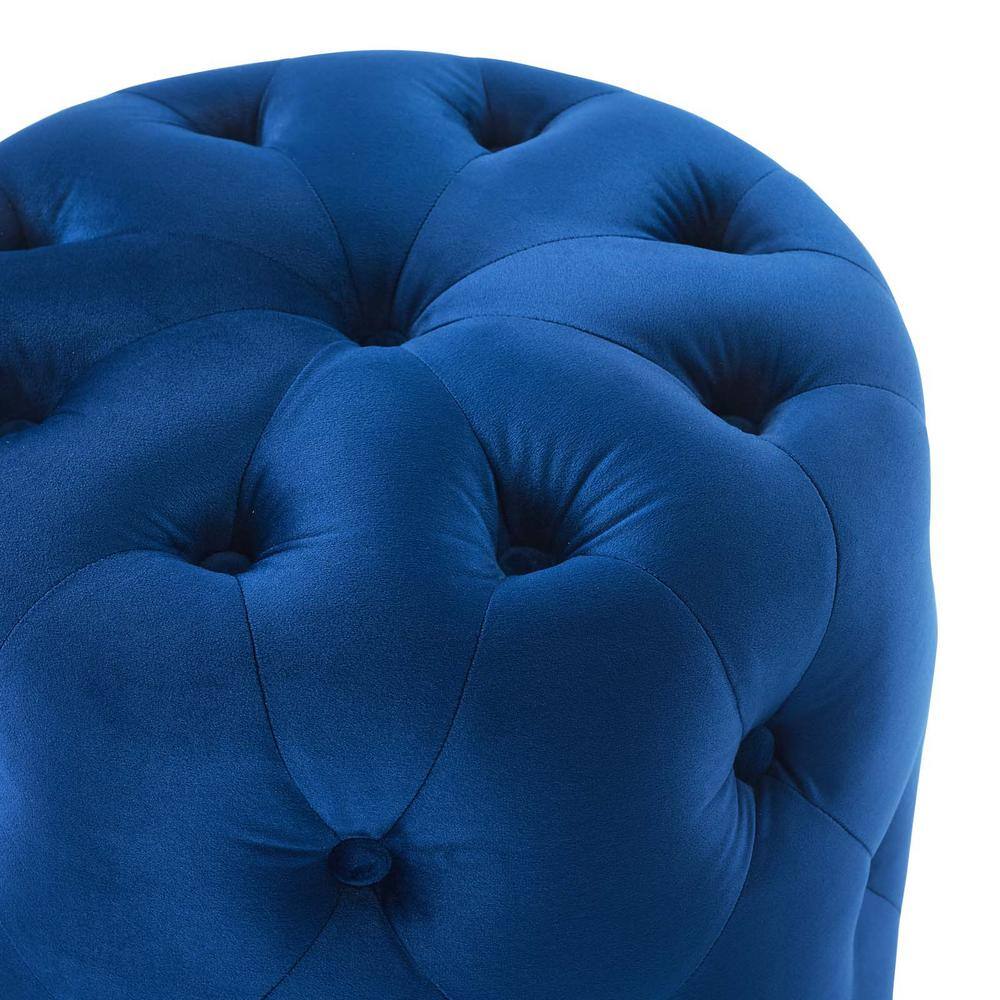 Amour Navy Blue Tufted Velvet Round Pouf Ottoman