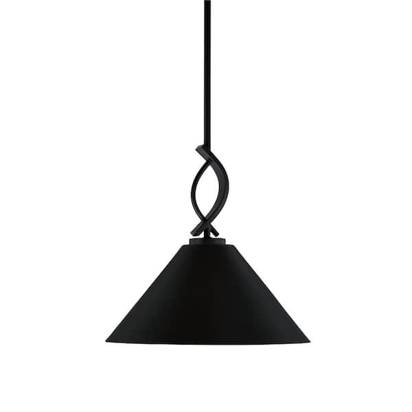 Unbranded Olympia 100-Watt 1-Light Matte Black Shaded Pendant Light with 14 in. Matte Black Cone Metal Shade, No Bulb Included