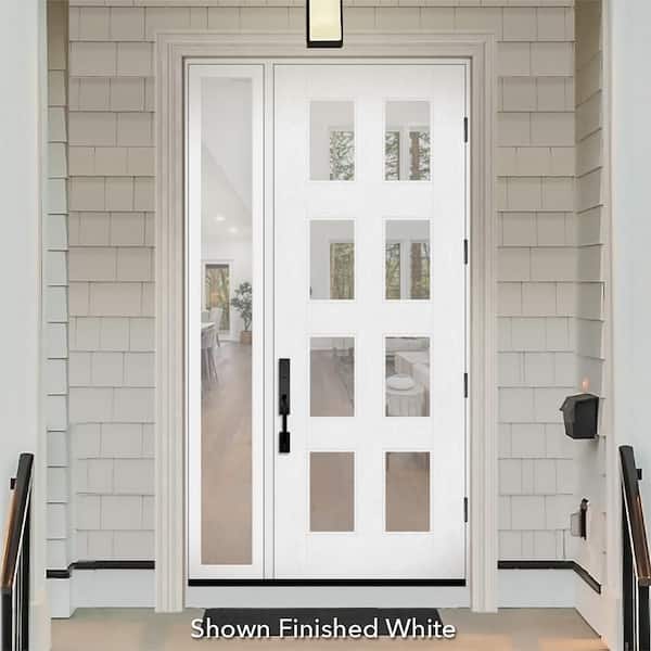 Regency 49 in. x 96 in. 8L Modern Clear Glass RHIS Unfinished Fiberglass Prehung Front Door with Clear 10 in. SL 4-9/16