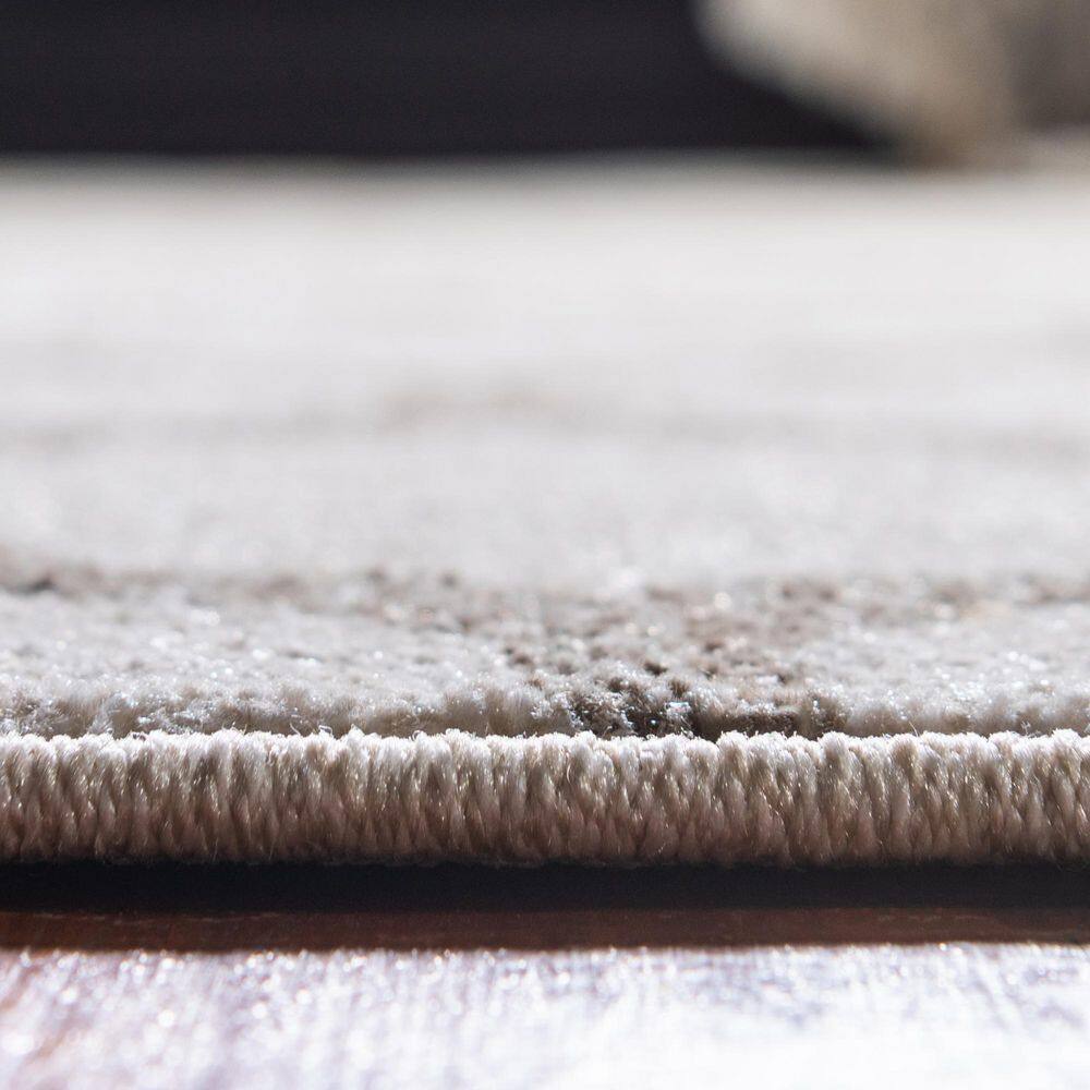 Beige and Light Brown Trellis Synthetic Area Rug