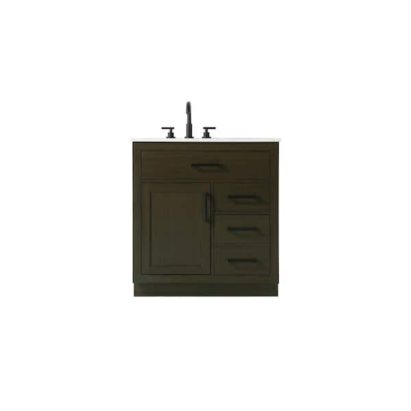32 in. Single Sink Mocha Brown Bath Vanity with White Engineered Marble Top