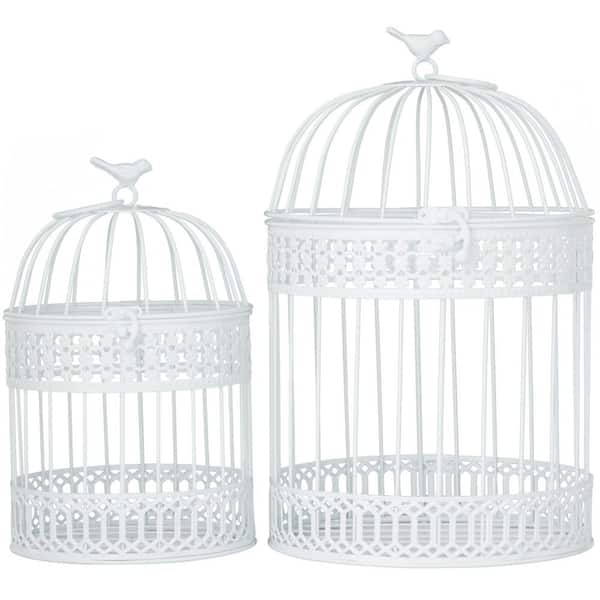 Litton Lane White Metal Birdcage with Latch Lock Closure and Hanging Hook  (2- Pack) 042642 - The Home Depot