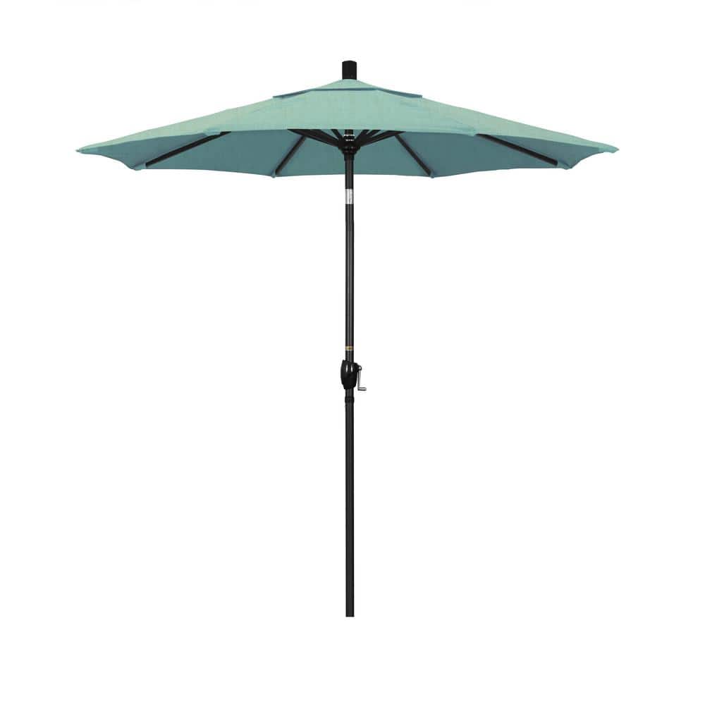 California Umbrella 7.5 ft. Black Aluminum Pole Market Aluminum Ribs Push Tilt Crank Lift Patio Umbrella in Spa Sunbrella