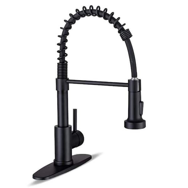 17 in. H x 10 in. W x 8.5 in. D Kitchen Faucet with Pull Down Sprayer and Deck Plate, Matte Black Kitchen Sink Faucet