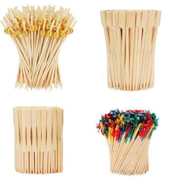 800PCS Decorative Bamboo Cocktail Picks Natural Wood Disposable Party Skewers Assorted Styles for Appetizers Per Case