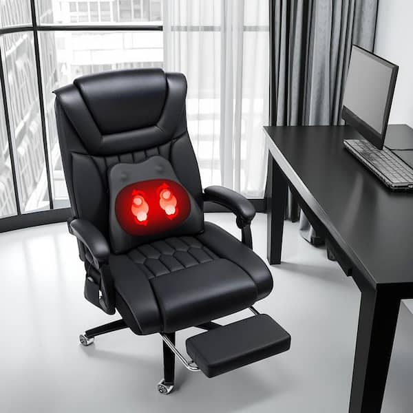 Big and Tall Faux Leather Massage Office Chair with Heated, Ergonomic Executive Chairs in Black for Heavy People