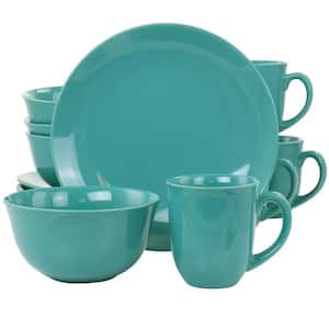 Mercer 12-Piece Teal Green Round Stoneware Dinnerware Set