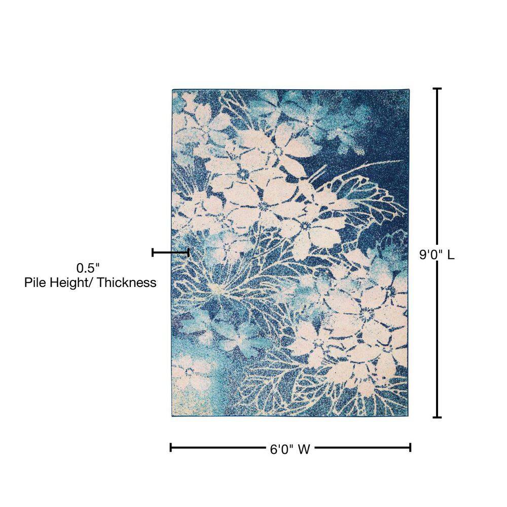 Navy Pink Floral Elegance Viscose 6' x 9' Area Rug