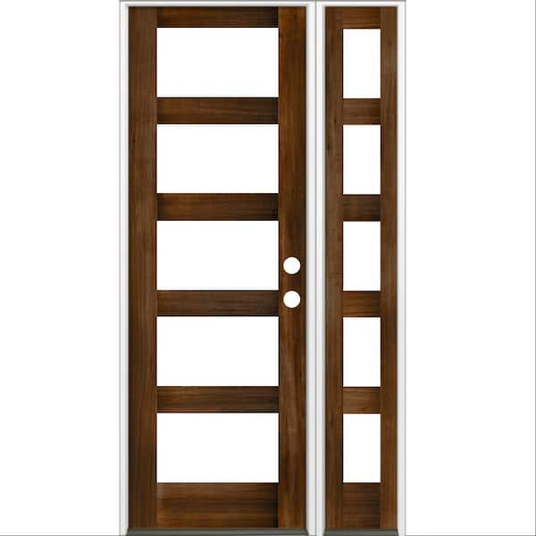 Krosswood Doors 50 in. x 96 in. Modern Hemlock Left-Hand/Inswing Clear Glass Provincial Stain Wood Prehung Front Door with Sidelite