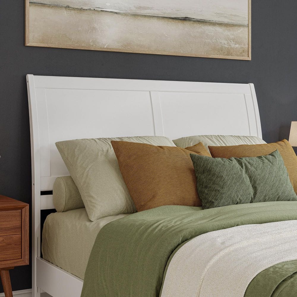 Portland in White Queen Solid Wood Sleigh Headboard with Attachable Device Charger
