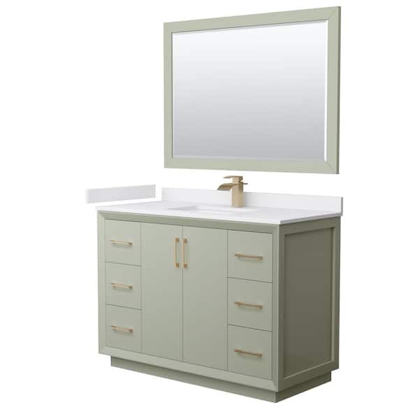 Strada 48 in. W x 22 in. D x 35 in. H Single Bath Vanity in Light Green with White Cultured Marble Top and 46" Mirror