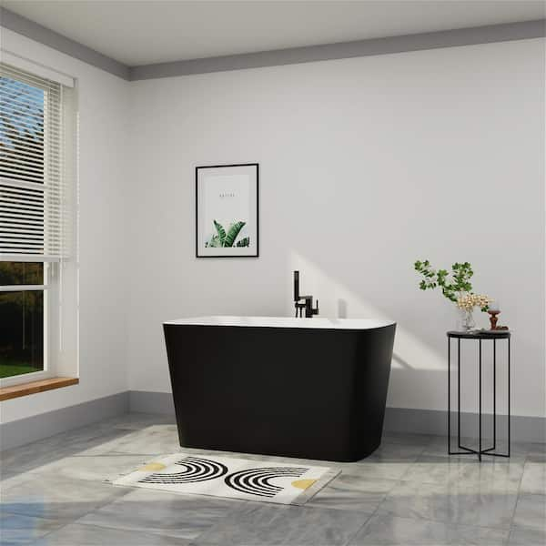 47 in. Acrylic Small Freestanding Flatbottom Japanese Soaking Bathtub with Pedestal Not Whirlpool SPA Tub in Matte Black