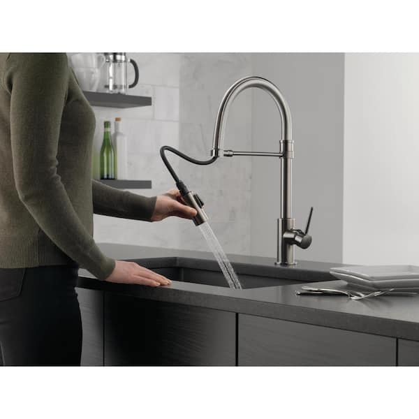 Trinsic Single Handle Pull Down Sprayer Kitchen Faucet with Spring Spout in Black Stainless