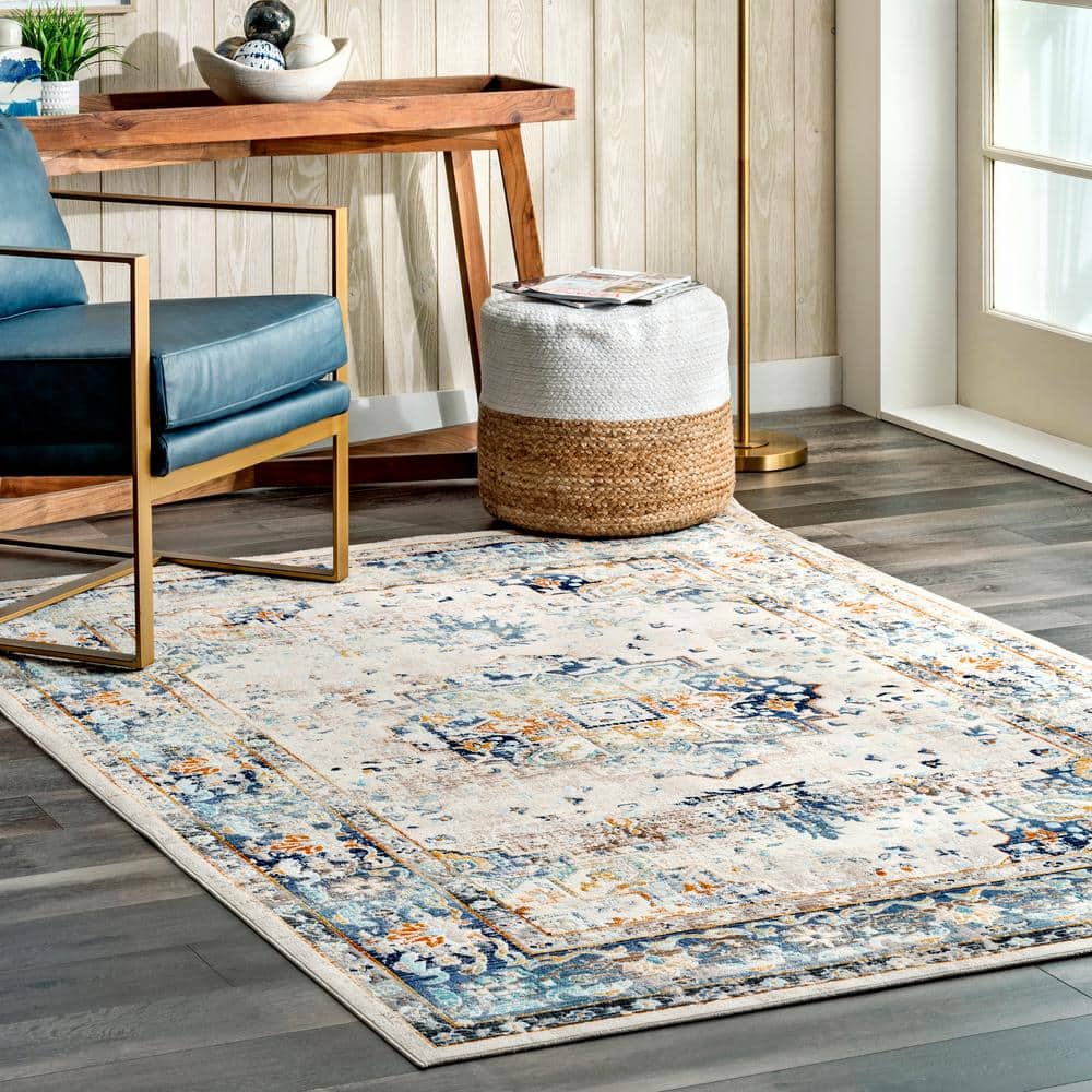 Ainsley Blue Distressed Medallion 3x5 Area Rug