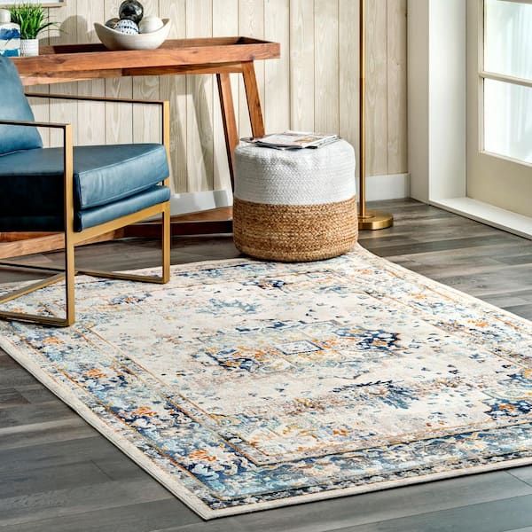 Ainsley Fading Token Blue Doormat 3 ft. x 5 ft. Indoor Area Rug
