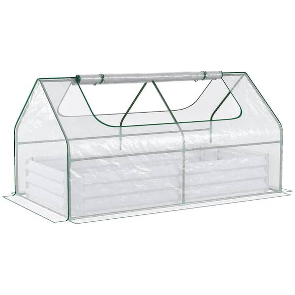 Oyezvary 72.80 in. x 37.50 in. x 36.30 in. Gray Steel Raised Garden Bed with PVC Greenhouse Cover for Flowers, Herbs & Vegetables
