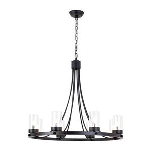 Bismarck 8-Light Black Candle Style Wagon Wheel Chandelier with Wrought Iron Accents