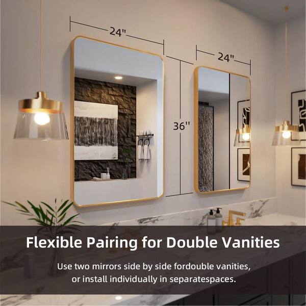 Nivorix Lira 24 in. W x 36 in. H Tempered Glass Brushed Gold