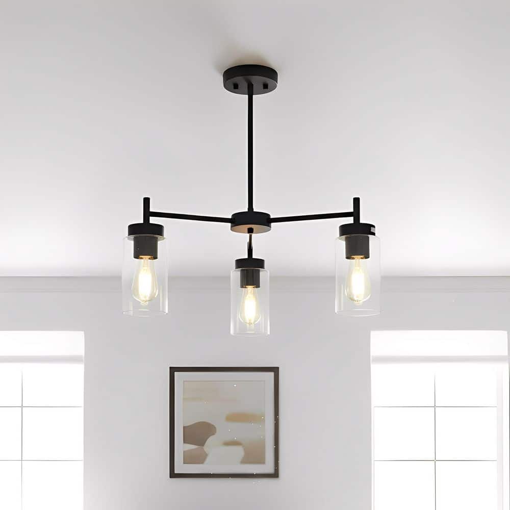 3-Light Black Pendant Chandelier with Clear Glass Shades - Modern Hanging Ceiling Light for Dining Room or Kitchen price history on PriceWatchPro