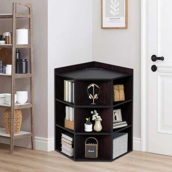 HOMESTOCK Espresso Corner Cube Storage with USB Ports and 0 Drawers, 19.76 in. Wide, Compact Chest of Drawers for Small Spaces